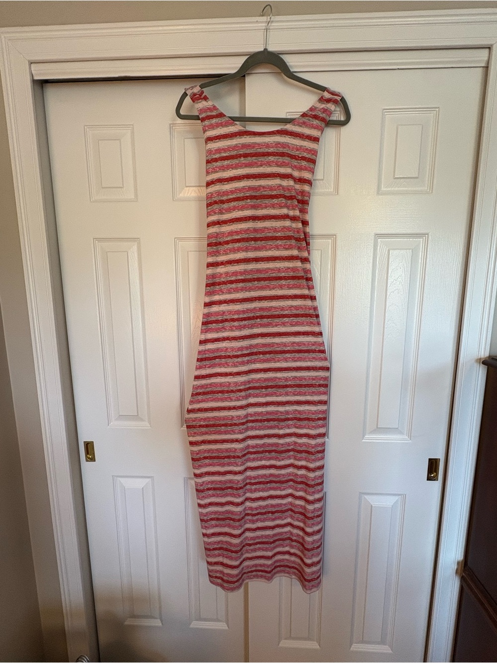 Lane Bryant Red Gray and Pink Striped Sleeveless Maxi Dress